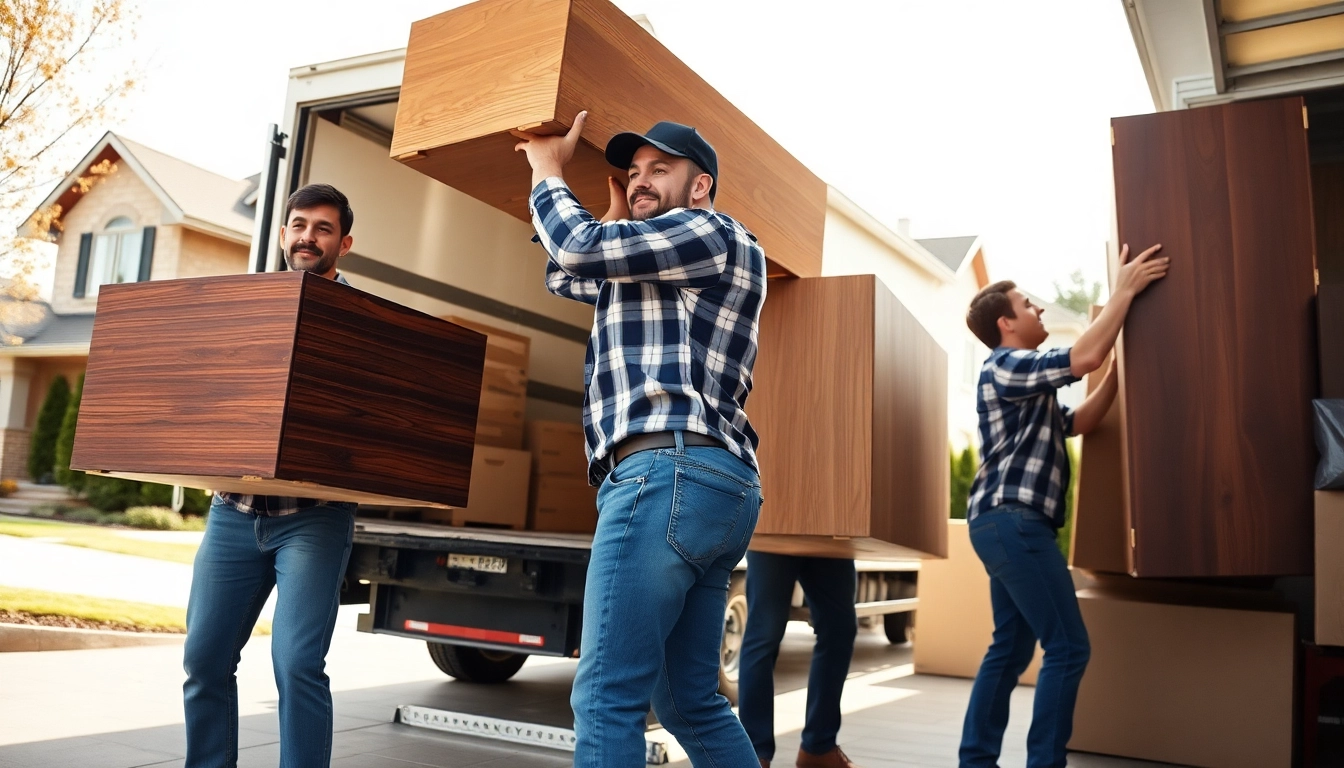 Calgary movers expertly lifting furniture, showcasing teamwork and professionalism.