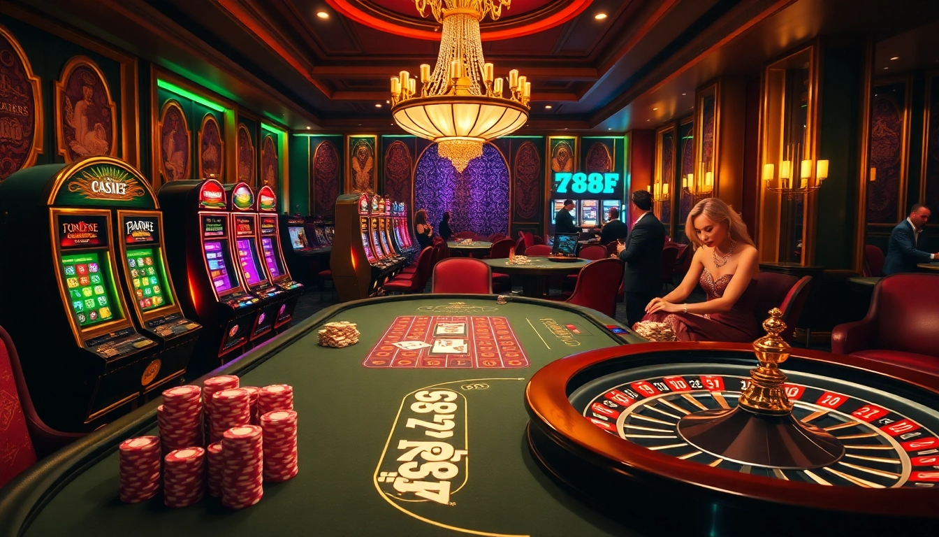 Experience the thrill of gaming at 789f with vibrant poker tables and slot machines.