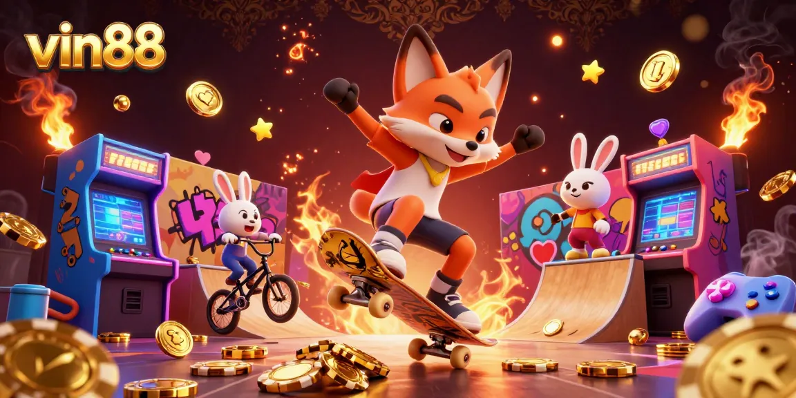Experience the thrilling world of vin88 with vibrant casino graphics in a dynamic 3D illustration.