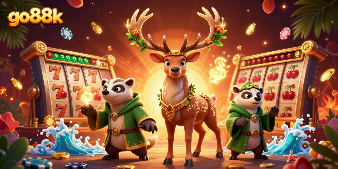 Play big at go88k with this vibrant casino-themed illustration filled with dynamic gaming elements.