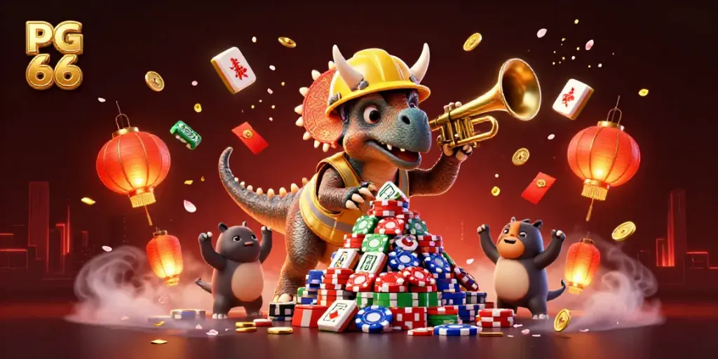 Celebrate winning moments at PG 66 with a vibrant 3D scene full of casino excitement.