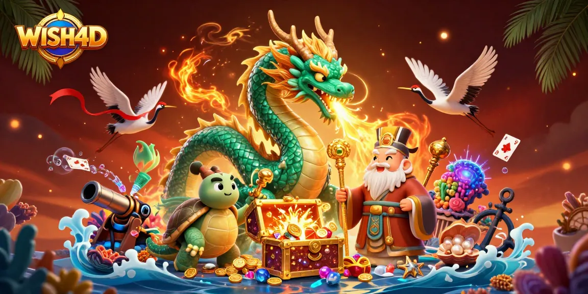 Experience the thrill of WISH4D with a vibrant illustration of winning elements and lucky symbols.