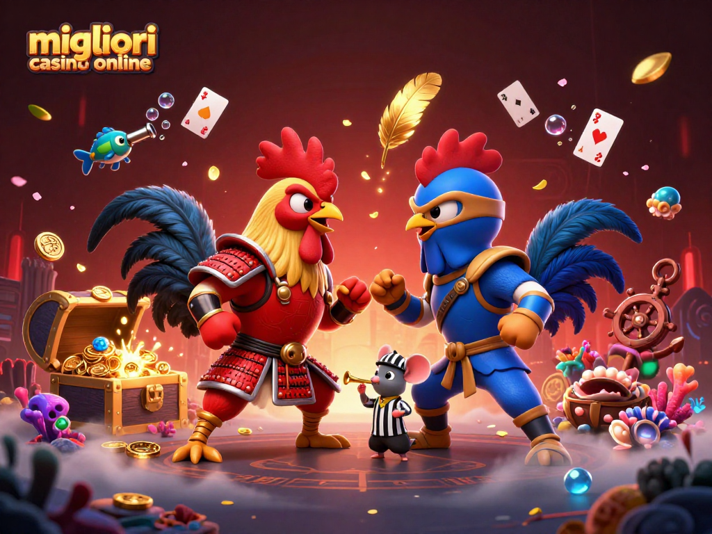 Visualizza i migliori casinò online con i galli da combattimento in un epico scontro.