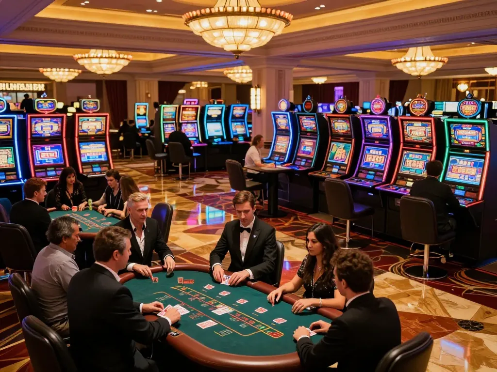 Players enjoying vibrant slot machines at tr88s casino, capturing the thrill of gaming action.
