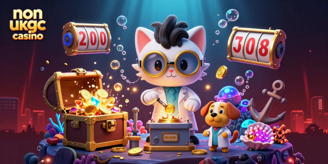Experience thrilling gameplay at non ukgc casino with a dynamic scene of winning characters surrounded by slot machines and gold coins.