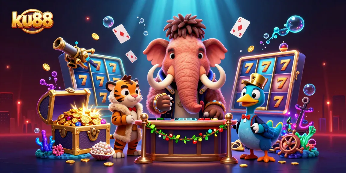 Engage with the ultimate ku88 experience featuring a vibrant undersea casino scene with characters and games.