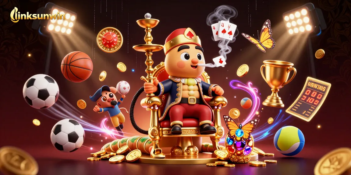 Engage in thrilling sports betting at linksunwin with vibrant casino-themed 3D cartoon art.