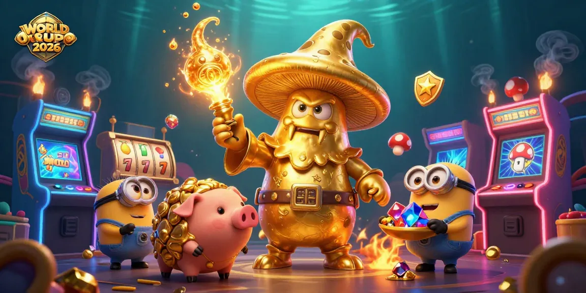 Experience the excitement of WORLD CUP 2026 with vibrant slot machines and magical golden creatures.