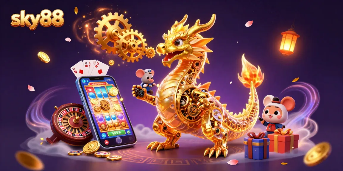 Experience thrilling games with sky88 in an exciting casino atmosphere filled with golden coins and vibrant energy.