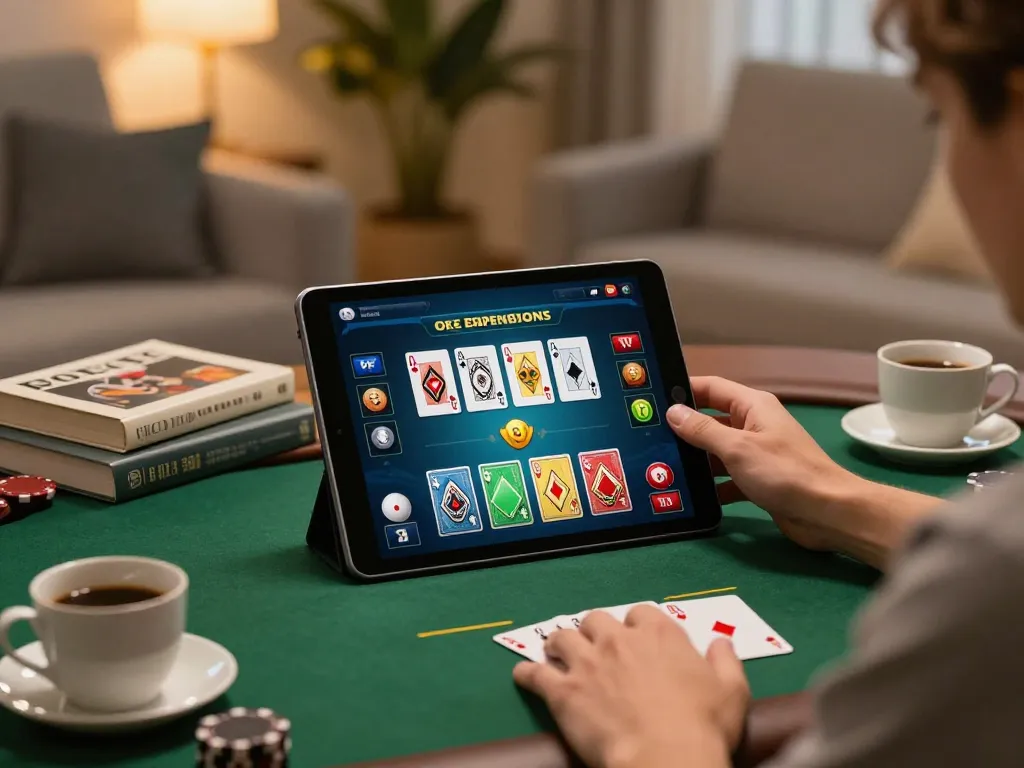 Online poker gameplay on tablet in cozy setting with strategic elements, featuring Paris gaming.