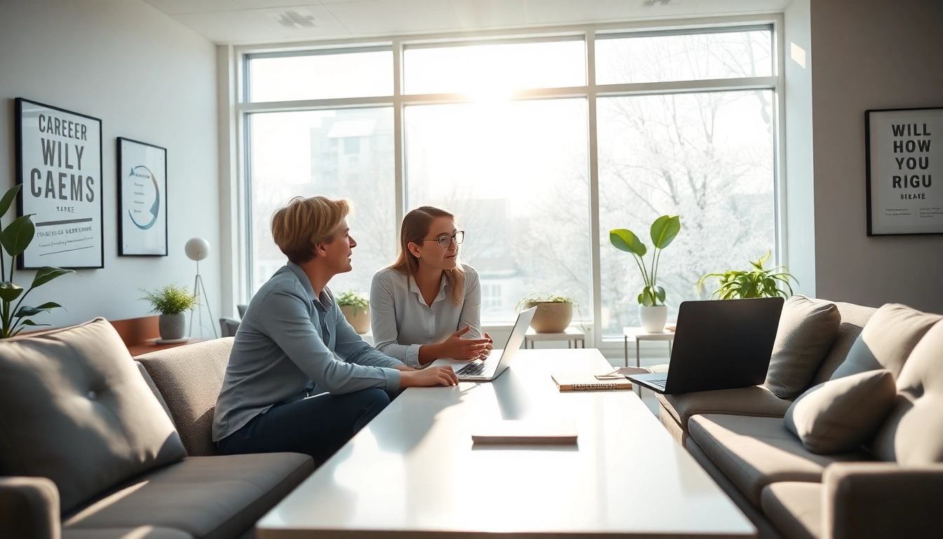 How to find my perfect career with a career coach in a bright office environment.