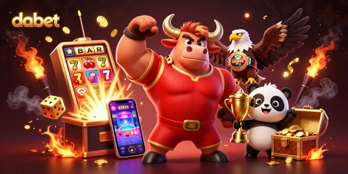 Dabet elevates your gaming with a vibrant 3D casino scene featuring a victorious bull mascot and excited characters.