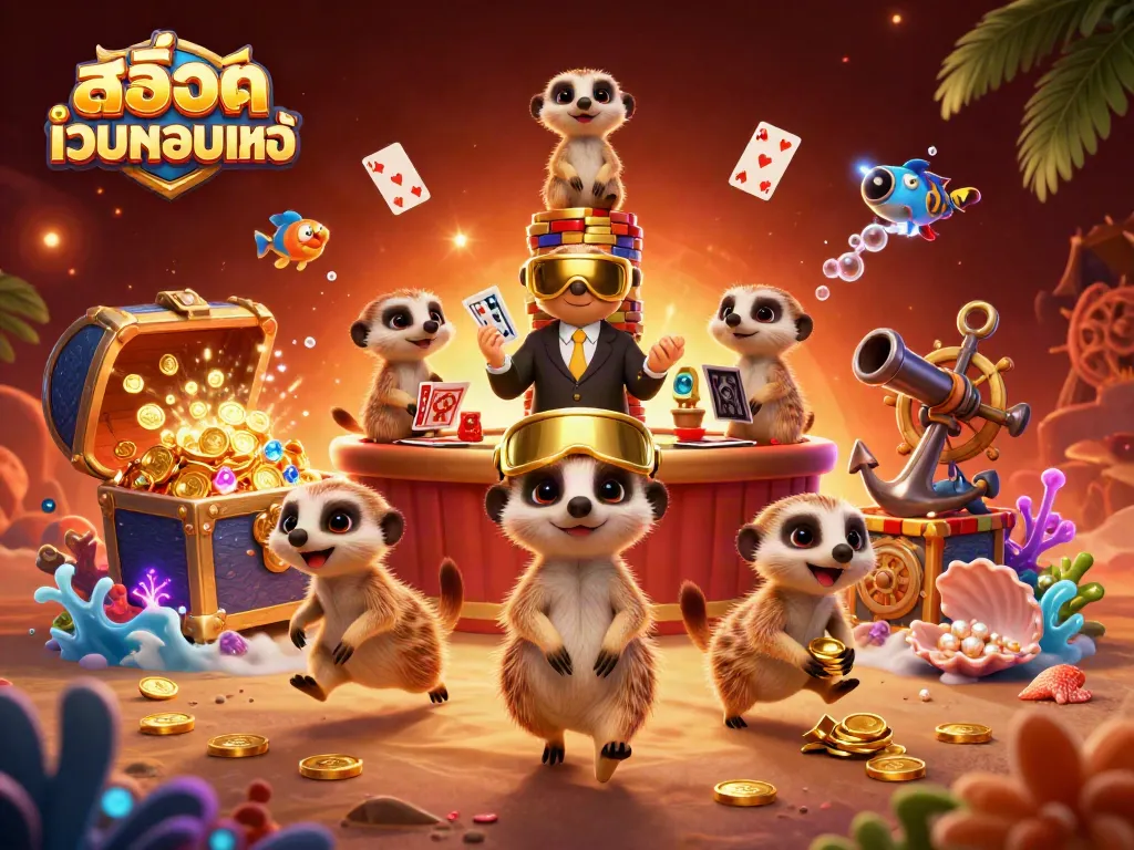 ภาพ 3D ของสล็อตเว็บตรงแท้ที่มีมิ่งมิตรในคาสิโน ท่ามกลางสมบัติมากมาย