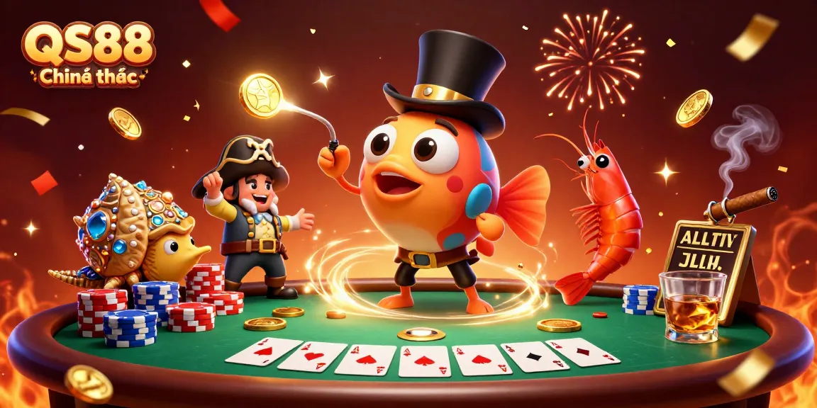 QS88 Chính thức showcases an anglerfish attracting golden coins with engaging casino elements.