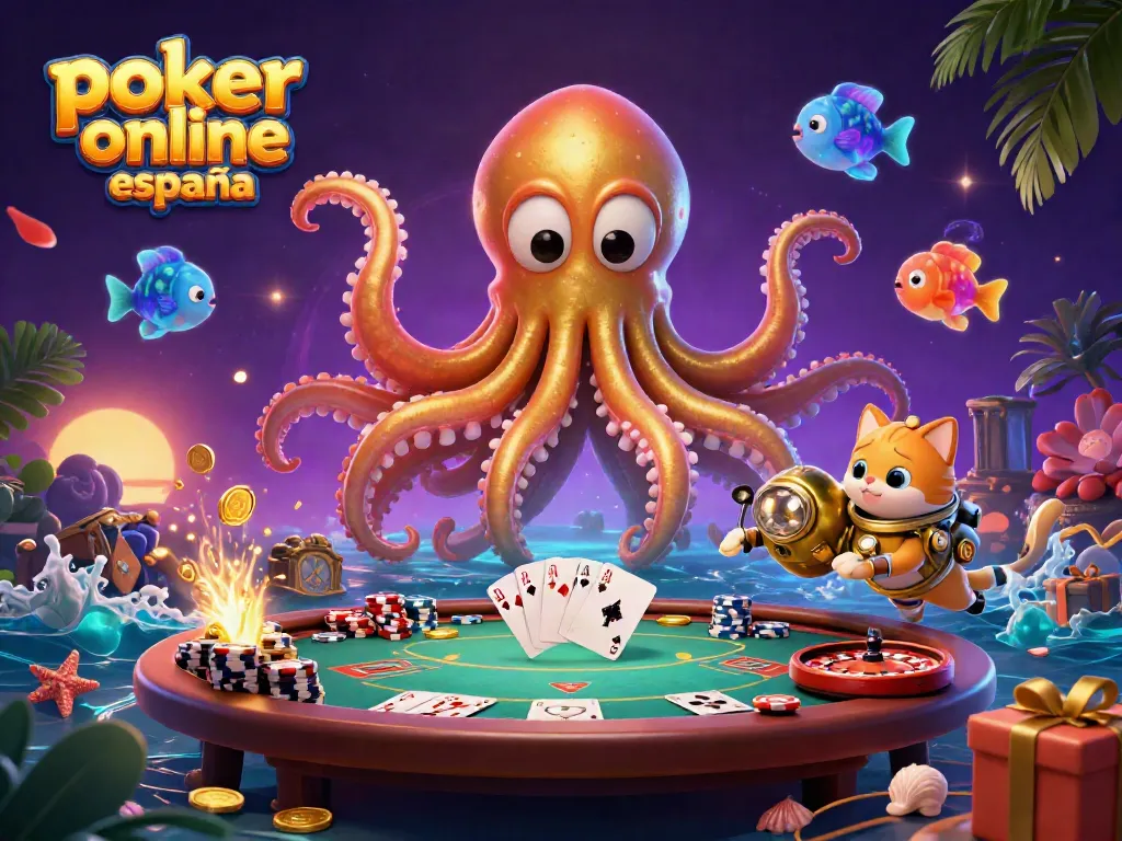 Disfruta del póker online en España mientras juegas con cartas y fichas en una vibrante sala de póker.