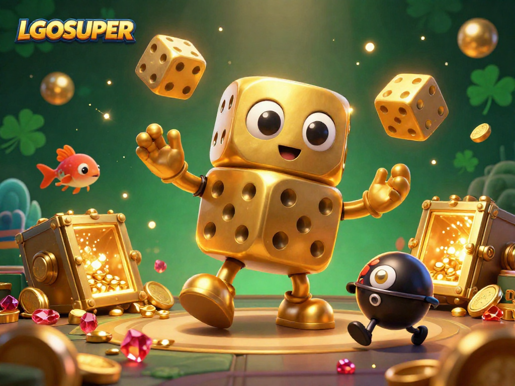 Join the excitement of LGOSUPER's fish shooting game with vibrant golden treasures and lively characters.