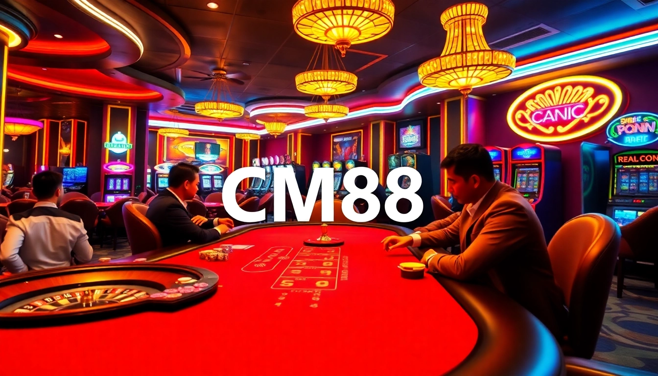 Players enjoying a lively poker game at CM88's luxurious casino atmosphere.