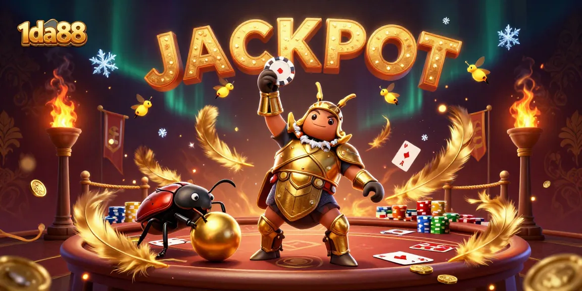 Experience the excitement of 1da88 poker with a victorious beetle and dynamic casino elements.