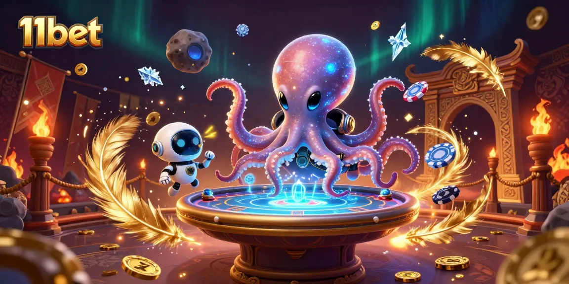 Experience the excitement of 11bet with an alien octopus at a holographic poker table.
