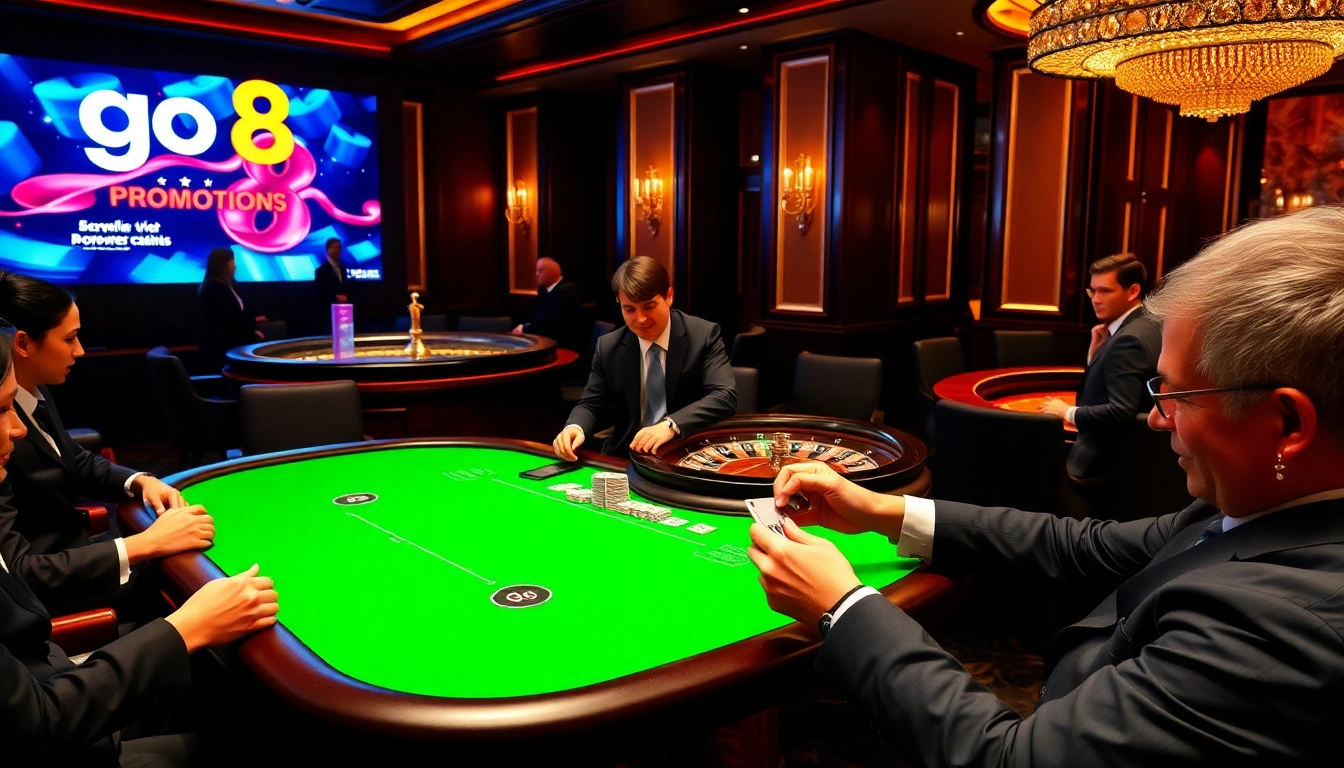 Players engaging at a casino table, showcasing the excitement of go8 betting, with cards and chips in action.