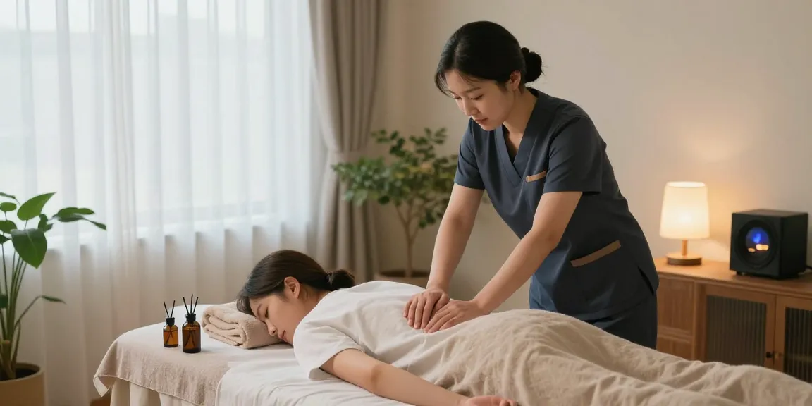 송파출장안마 service in a tranquil home massage setting with calming ambiance and professional therapist.