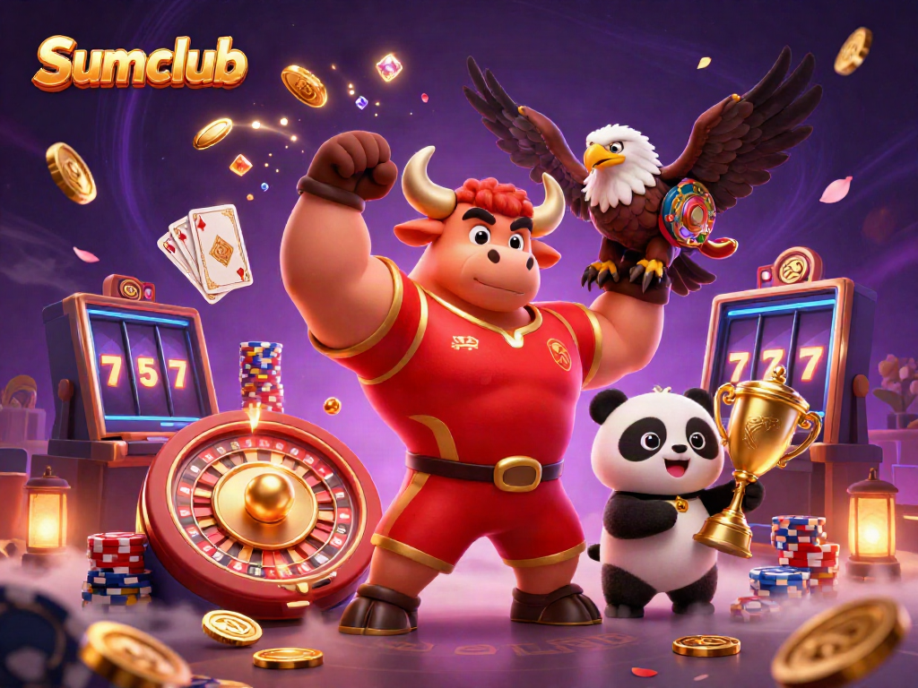 Win big at Sumclub with a victorious bull mascot and exciting casino elements dazzling around!