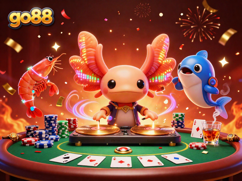 Experience go88's vibrant gaming scene with neon characters and rich casino elements.