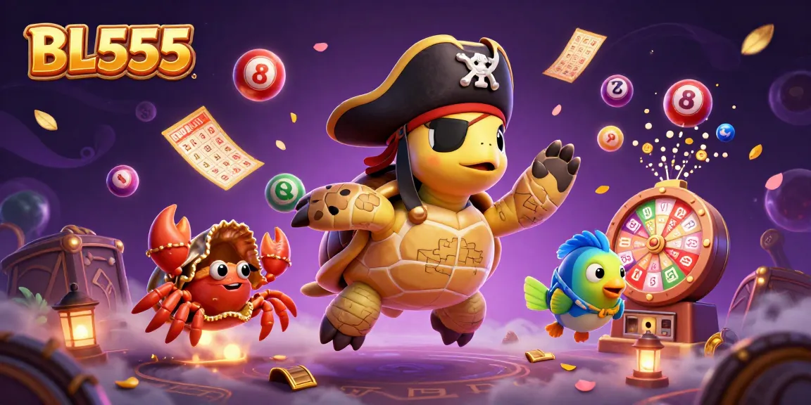 Spin and win with BL555's exciting lottery games featuring a pirate turtle and colorful elements!