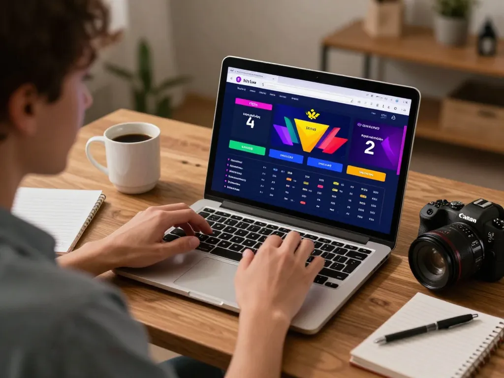 Engaging with tỷ lệ kèo nhà cái on a laptop in a cozy home setup, showcasing live betting excitement.