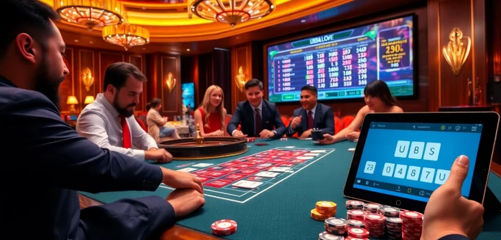Experience the excitement of U888 Love as players engage in a thrilling casino environment with vibrant gaming tables.