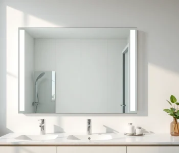 Enhance your bathroom with a stunning mirror and led lights creating a luxurious atmosphere.