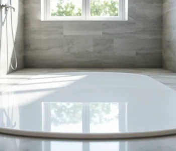 Showcasing elegant shower bases in a modern bathroom to highlight their sleek design and quality.