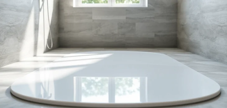 Showcasing elegant shower bases in a modern bathroom to highlight their sleek design and quality.