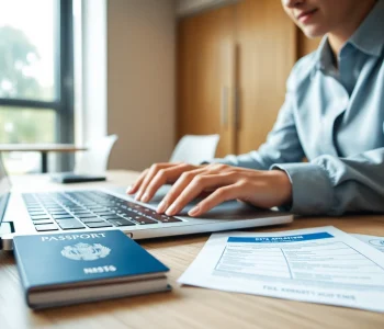 Apply for the eta application uk efficiently while focusing on crucial documents in an office.