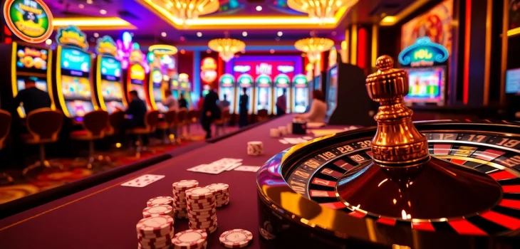 Engaged players enjoying a high-stakes game at HM88 casino tables with colorful chips and cards.