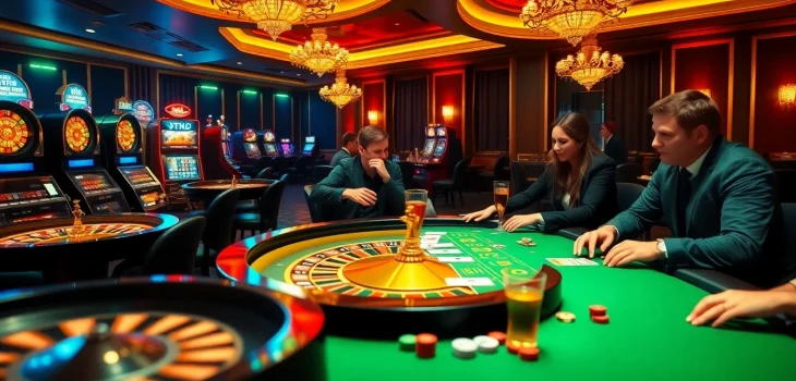 Haywin casino excitement captures players winning at vibrant roulette tables and slot machines.
