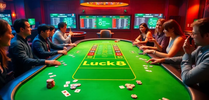 Players enjoying an exhilarating game at a Luck8 casino table filled with excitement.