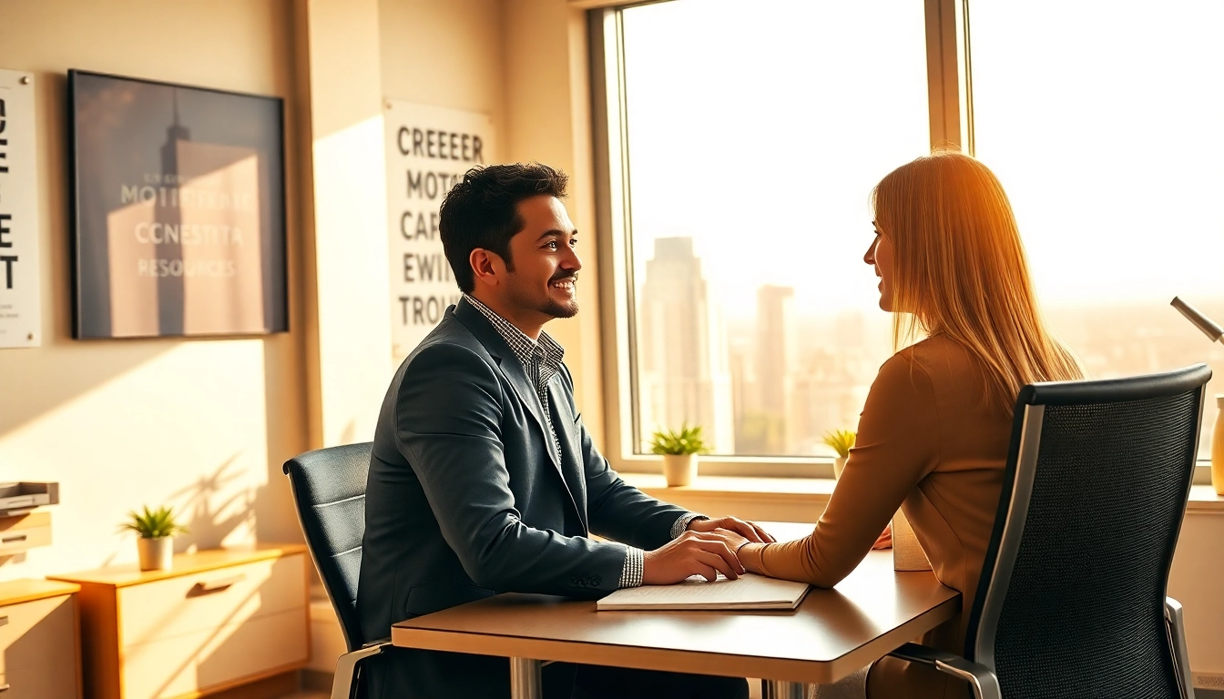 Empowering career coaching session featuring a professional career coach in an inviting office environment.