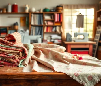 Stoffen webshop nederland met diverse kleurrijke stoffen en materialen op een houten tafel.