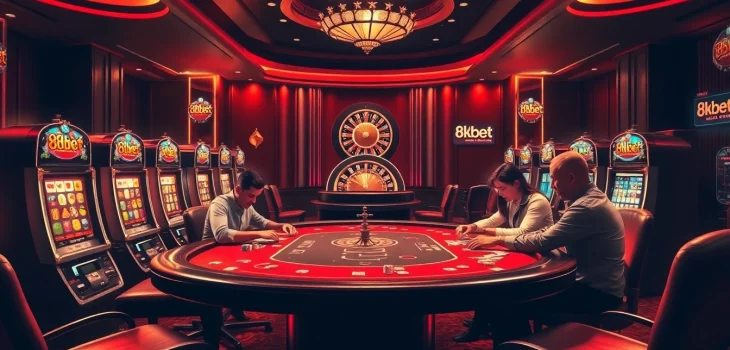 Experience luxurious gambling at 8kbet with high-stakes poker and vibrant slot machines.