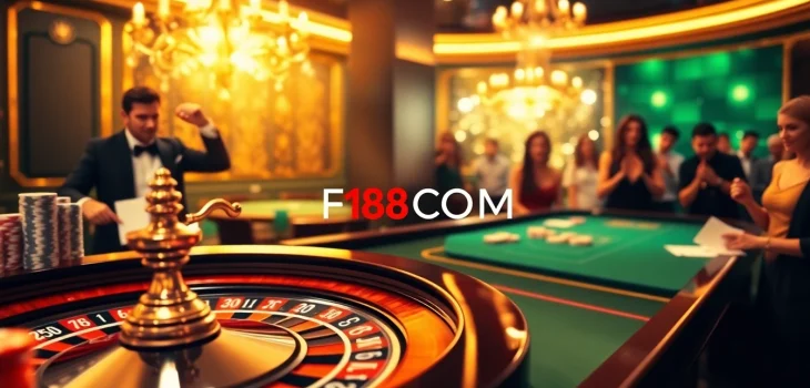 Excited players engage in high-stakes gambling at the F168COM roulette table, showcasing the thrill of casino gaming.
