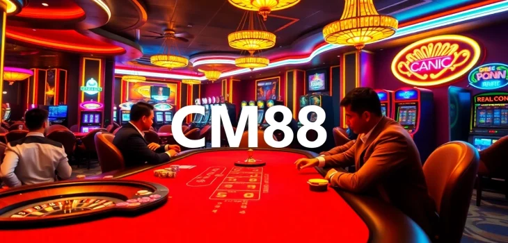 Players enjoying a lively poker game at CM88's luxurious casino atmosphere.