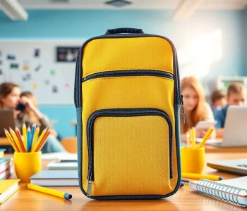 Praktische Handytasche Klassenzimmer mit mehreren Fächern und robustem Design in einer lebhaften Klassenzimmer-Umgebung.