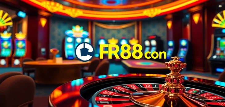 Experience the excitement of gambling at RR88 Com with vibrant casino visuals showcasing tables and slot machines.