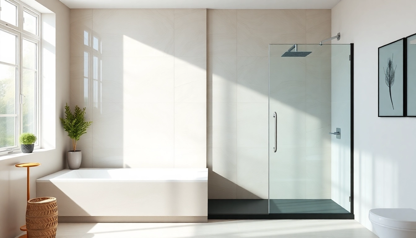 Showcase of semi-frameless shower screens in a modern bathroom, emphasizing sleek design and elegance.