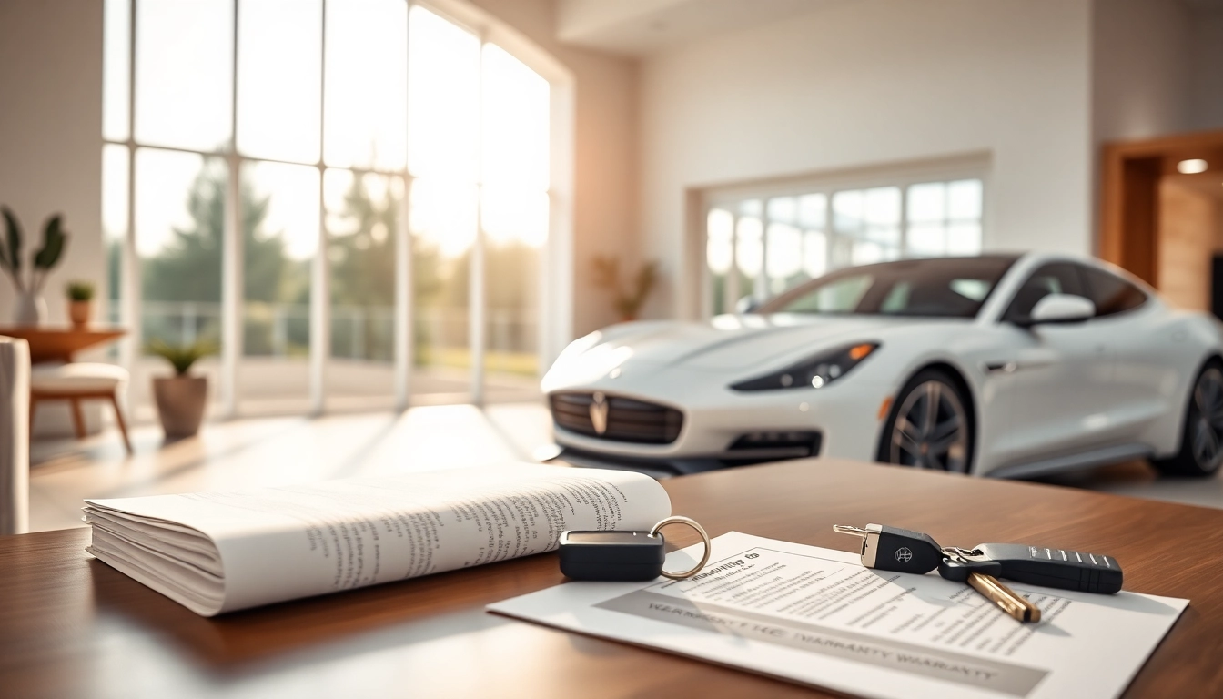 Visualize warranty protection for cars and homes with a serene living room and a stylish car, evoking safety.