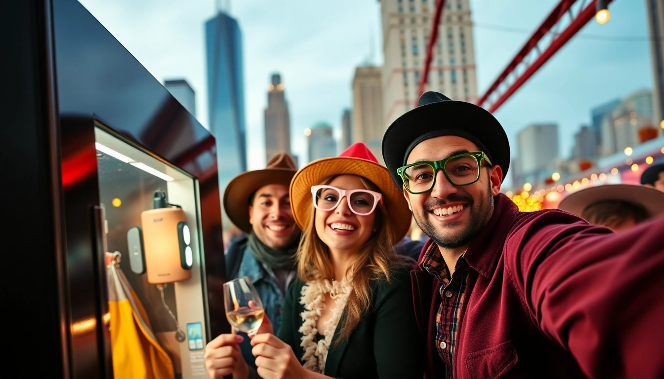 Capture the joy of photo booth rental chicago with guests enjoying fun props and a stylish backdrop.